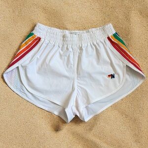 Aviator Nation Women’s 5 Stripe Flex Board Shorts Sz XS White Rainbow Polymide
